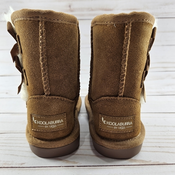 Koolaburra UGG Victoria Toddler Girls Size 7 Chestnut Suede Sheepskin Short Boot - Picture 4 of 11